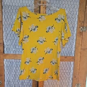 Floral Yellow Women's Top with Open Shoulders Size Small-Loft-FC